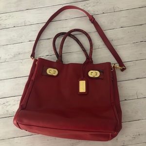 Badgley Mischka Irene Red Snake Embossed Tote